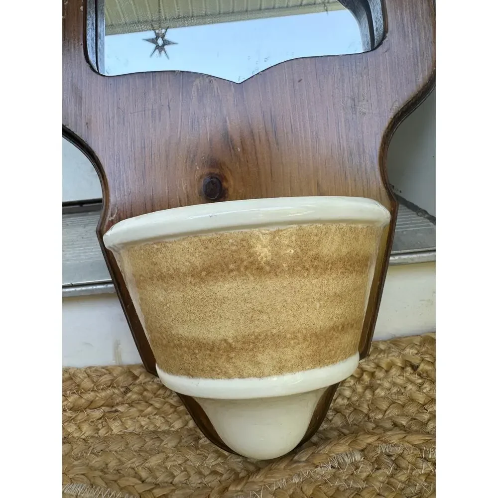 Vintage Wood Wall Caddy Mirror plant holder hummingbird hang retro boho